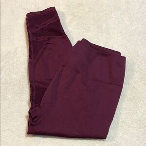 Fabletics Burgundy Leggings With Mesh Detailed Legs